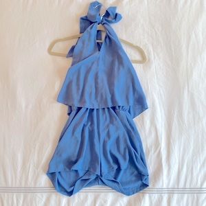 Blue Pink Lily Halter Romper